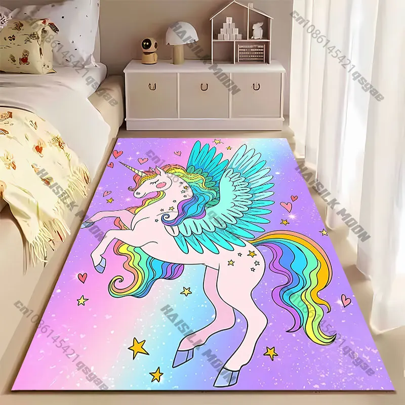 Magical colorful unicorn with wings carpet Yoga living room room decor children's crawling mat doormat area rug games mat