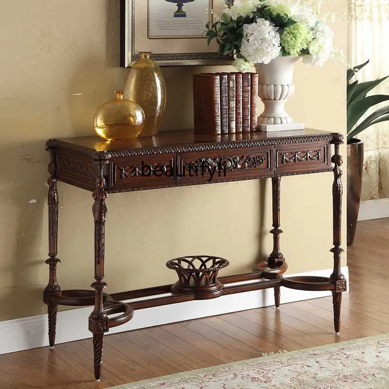 yj French European Luxury Console Solid Wood Gilding Heavy Industry Carving Console Tables