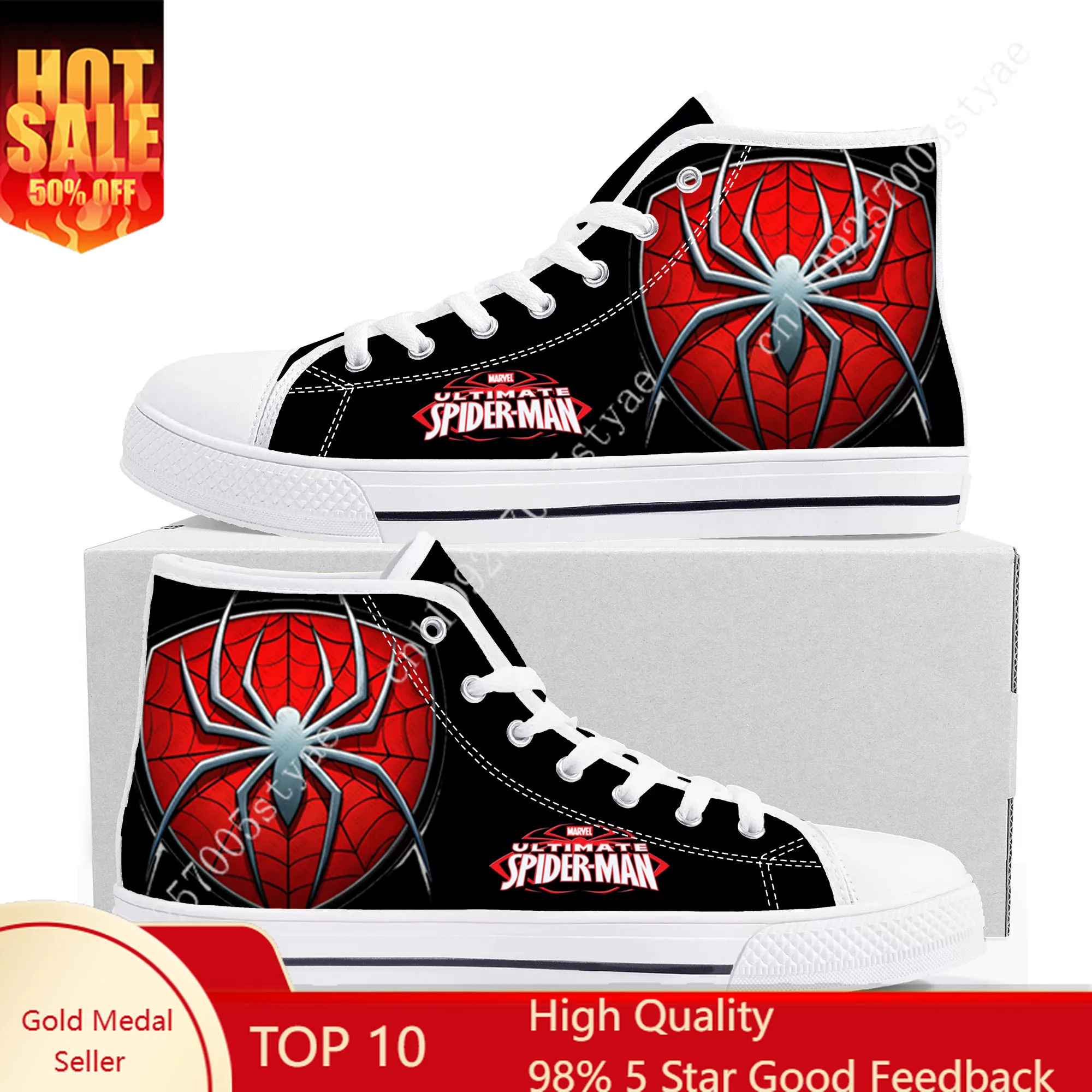 

Marvel Spider-Man Avengers High Top Sneakers Mens Womens Lightweight Flat Casual Sneakers