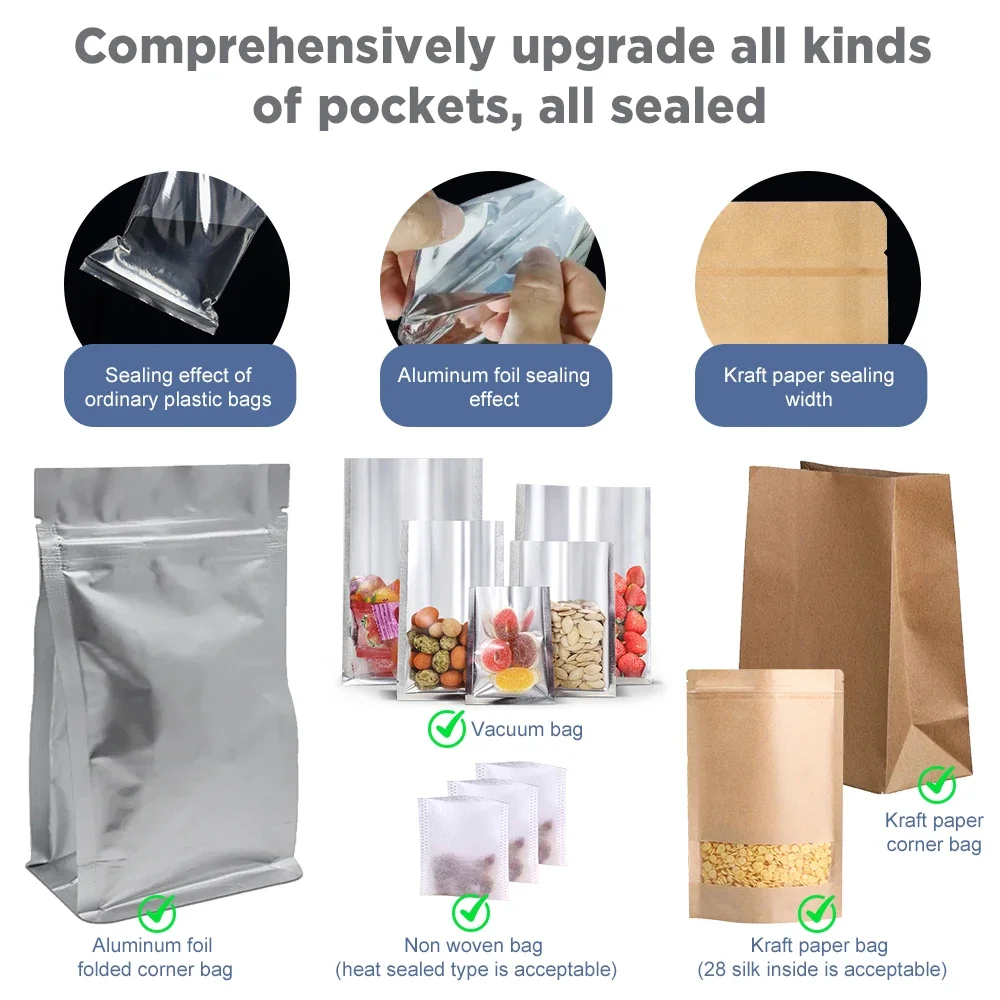 Sealing Machine Heat Sealer 8 Adjustable Levels 220V 200mm Impulse Sealer for Plastic Foil Kraft Food Packaging Kitchen view 6