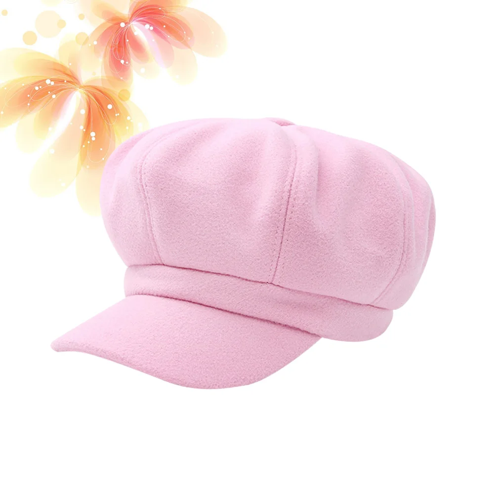 

1pc Beret Cap For Woolen Hat Women Peaked Cap Girls Autumn Winter Woolen Beret Lightweight Headwear Gift Pink