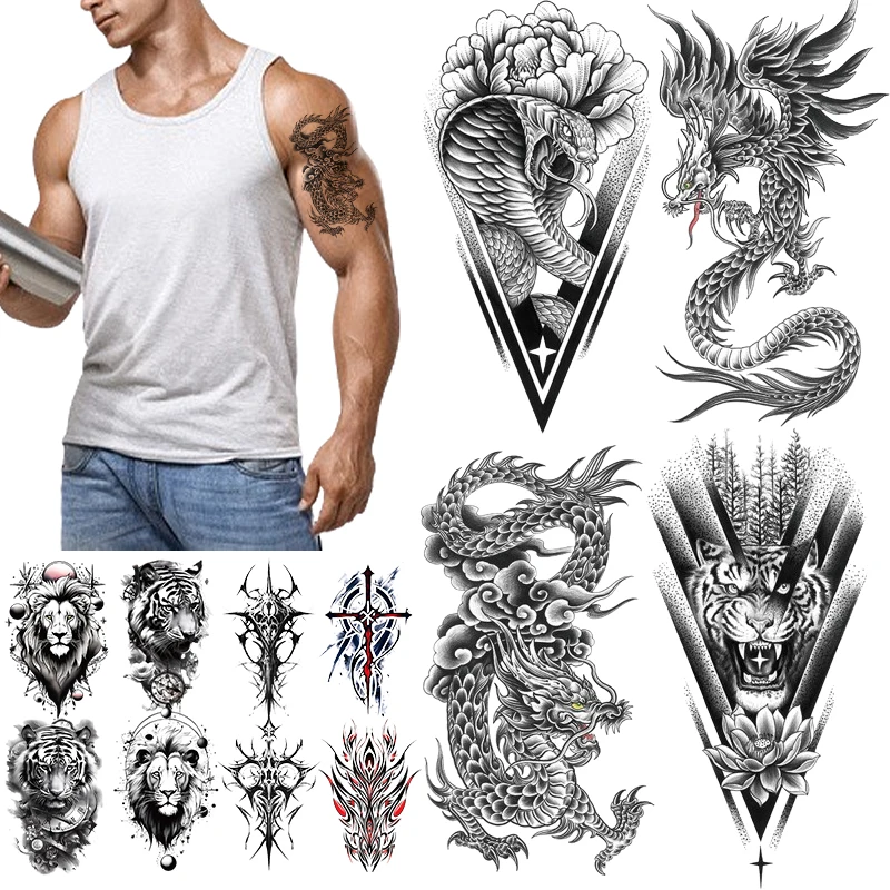 

Waterproof Temporary Tattoos 12Sheets, For Adults Men Tiger Lion Animal Arm European And American Lasting Tattoo Stickers