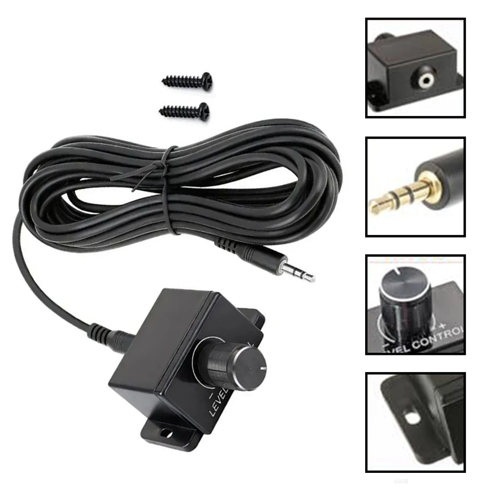 Car Stereo Bass Controller Knob for Subwoofer Level Adjustment 5 Meter 3.5mm Cable 12V Power ABS Metal Housing Compact Size