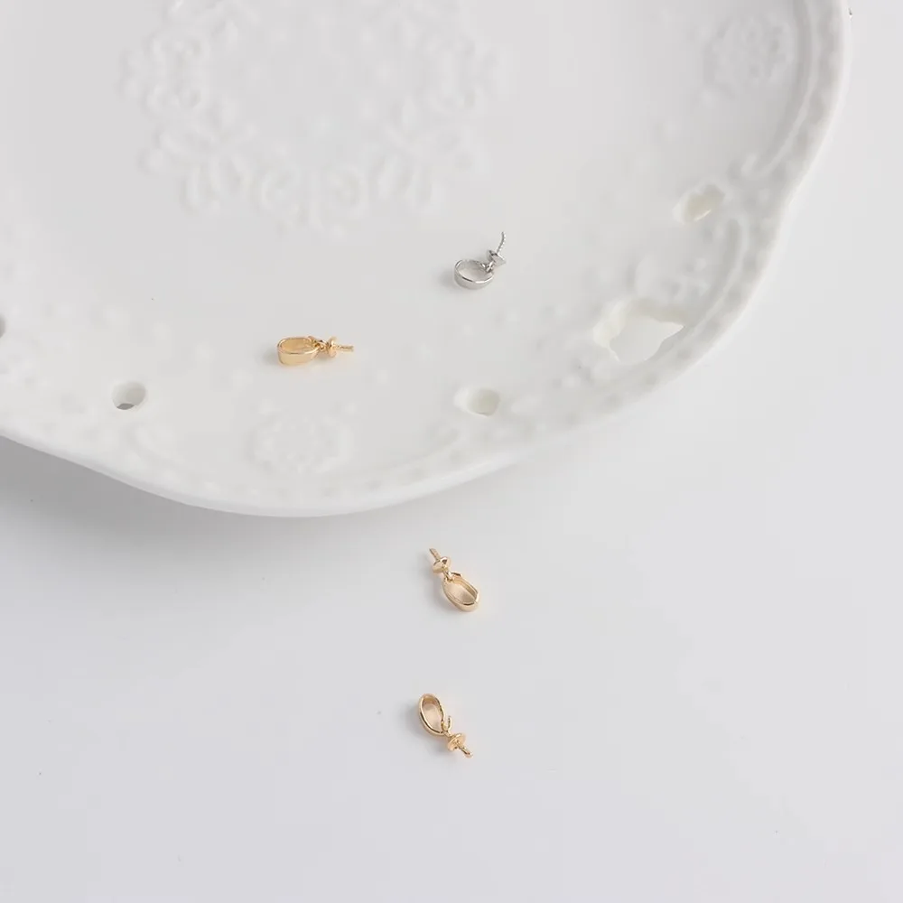 

18K Copper-plated Gold Color Simple Pendant Button Head Melon Seed Buckle Half-hole Pearl Empty Tray DIY Accessories Jewelry