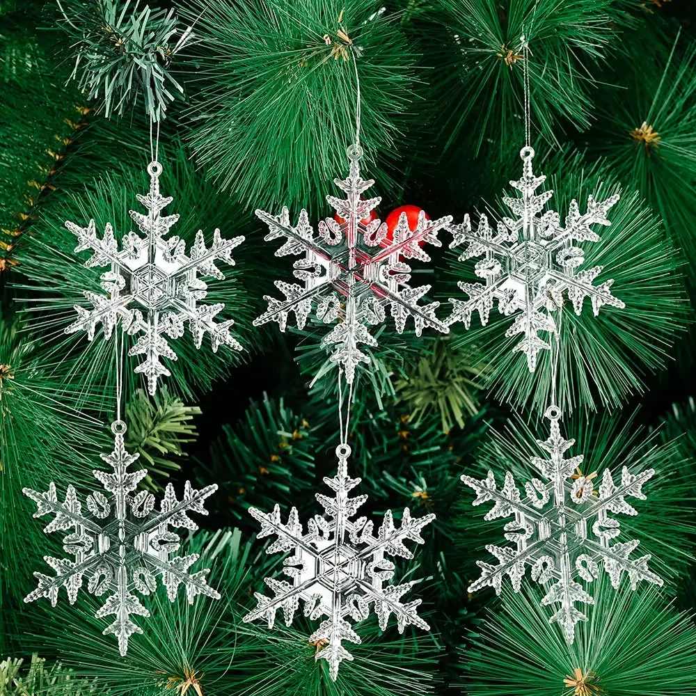 4pcs Crystal Clear Snowflake Christmas Tree Pendants Icicle Decorations for Holiday Winter Party Transparent Hanging Ornament