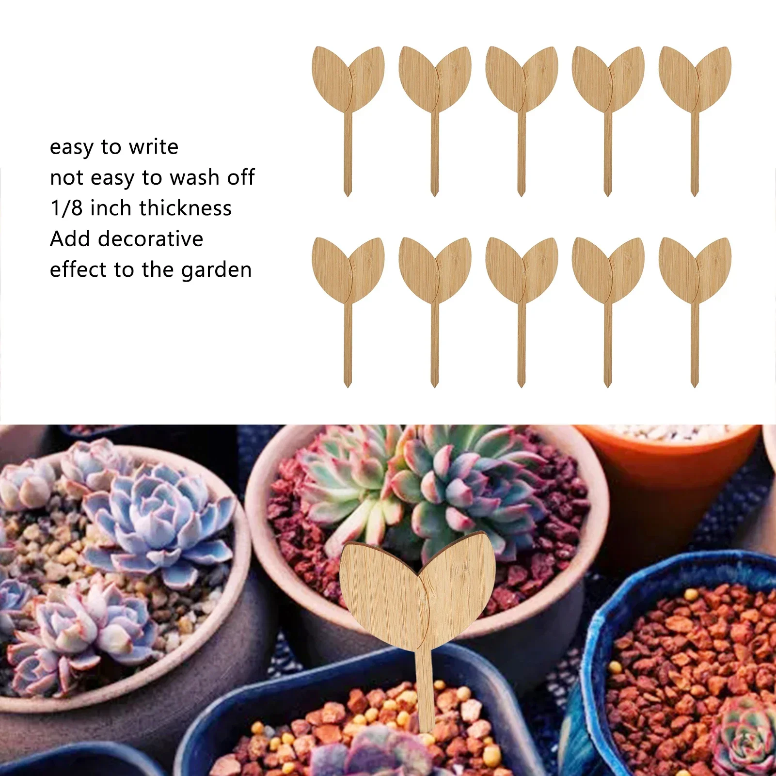 

10pcs Plant Labels Bamboo Material Easy Writing 1/8 In Thickness Leaf Shape Lace Shape Garden Markers For Gardener