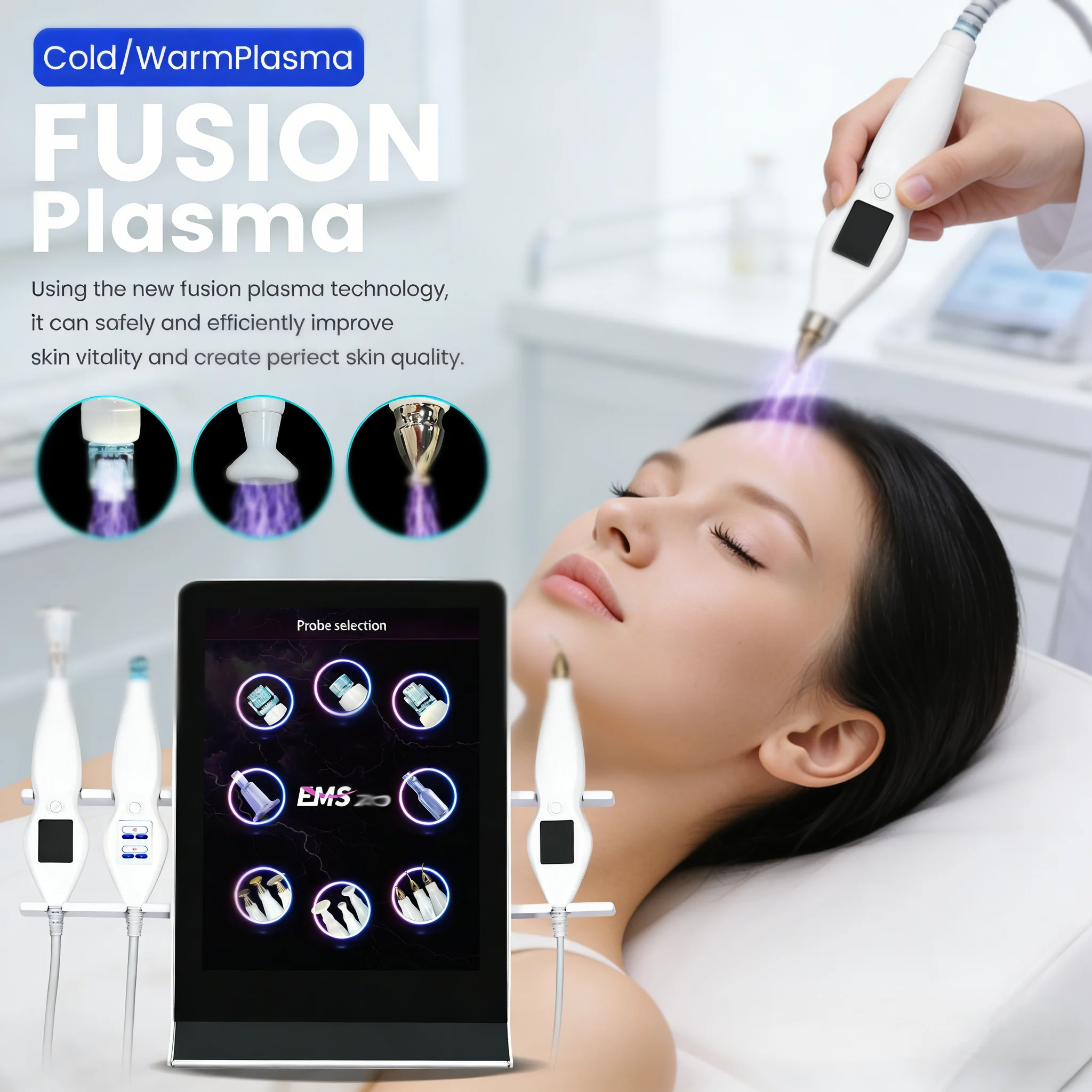 

Многофункциональный (8-в-1) ионный аппарат для лечения акне (горячий и холодный режим), стимулирующий регенерацию кожи, фибробластов, озоновый стилус для лифтинга и подтяжки век