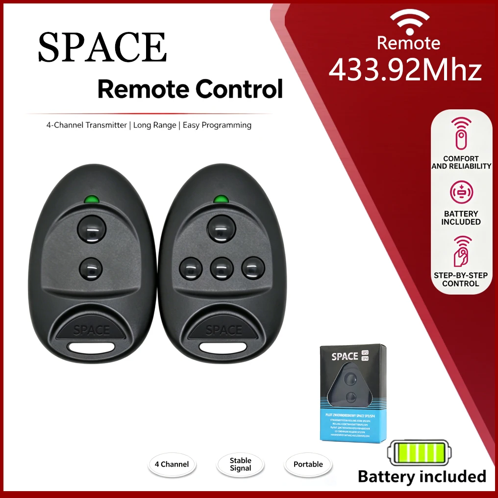 SPACE SP2 433.92MHz Remote Control Rolling Code Handheld Transmitter Green LED Light for SP4 SP2 Gates