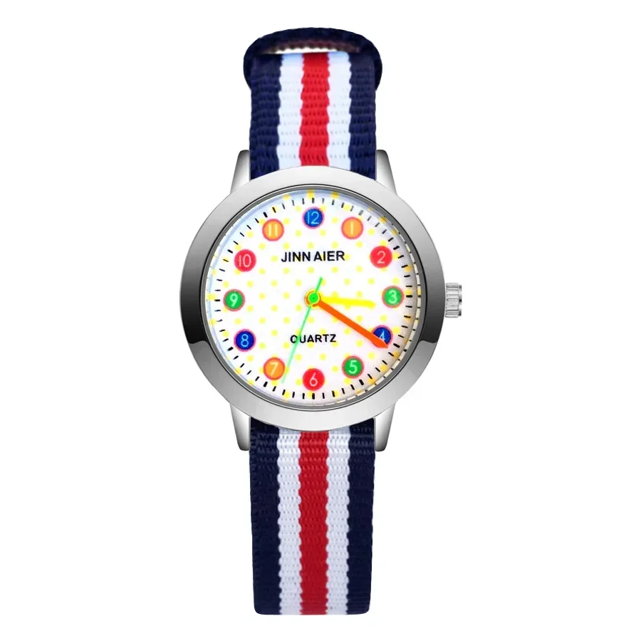 Fashion Cartoon Rainbow Children\'s Kids Student Girls Boys Quartz Leather Nylon Strap Brand Watch Factory Wholesale