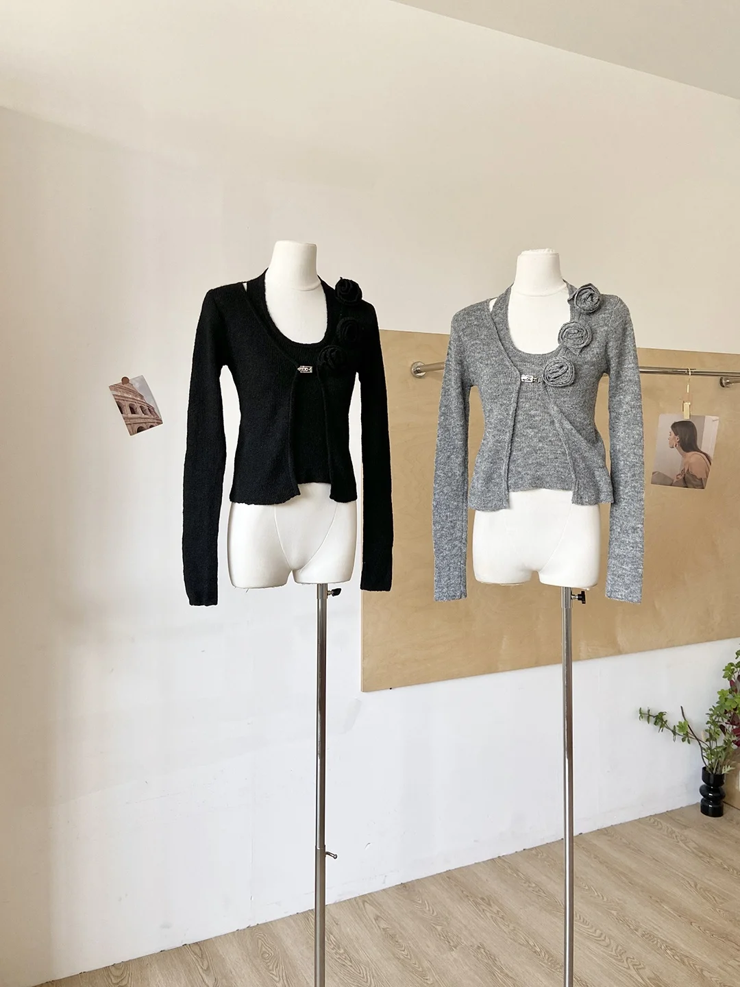 

Spring 2026 Korean Style Long Sleeve Knitted Cardigan Neck Hanging Vest Three Dimensional Flower Design Gentle Fashion Women'...