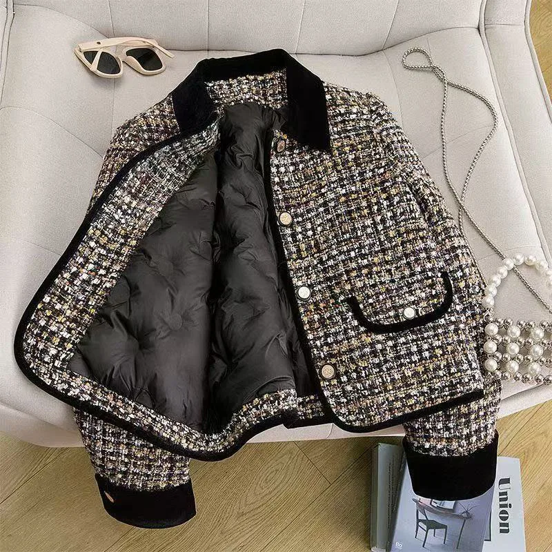 

Korean Chic Tweed Coats Women Y2K Winter Loose Thick Warm Lapel Jacket Vintage Streetwear Single Breasted Blended Crop Outwear