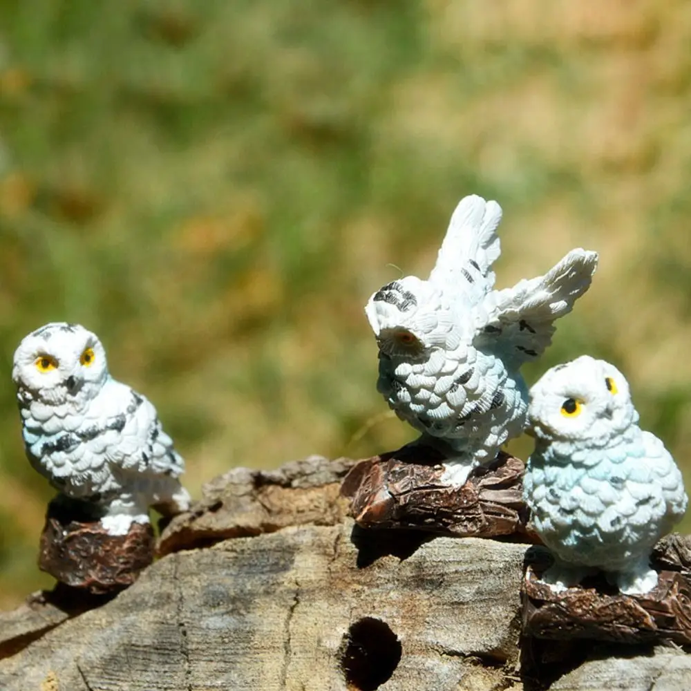 Gift Fairy Garden Mini Owl Figurine Resin Craft Simulation Birds Home Garden Desktop Ornament Mini Sculptures Decor