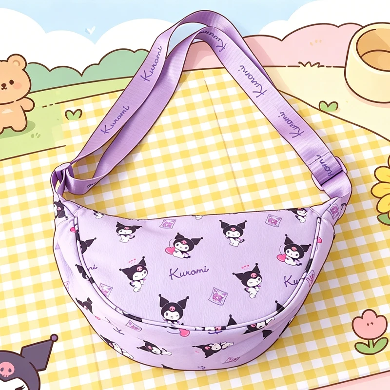 

Kuromi Hello Kittys Crossbody Bag One Shoulder Large Capacity Kawaii Cartoon Light Printing Adjustable Packet Girl Gift Student