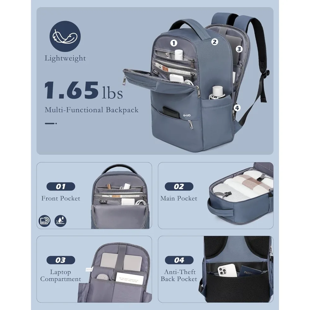 Juego de equipaje de 3 piezas con maleta de mano giratoria de 20 pulgadas, maleta rígida y mochila de viaje: azul, mochila incluida