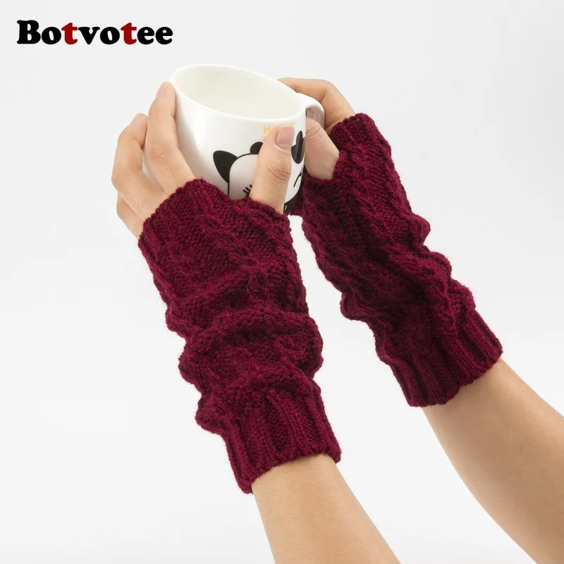 Botvotee Y2k gants d'hiver demi-doigt pour femmes hiver doux chaud tricot bras gants chaud sans doigts blanc rouge mitaine Guantes