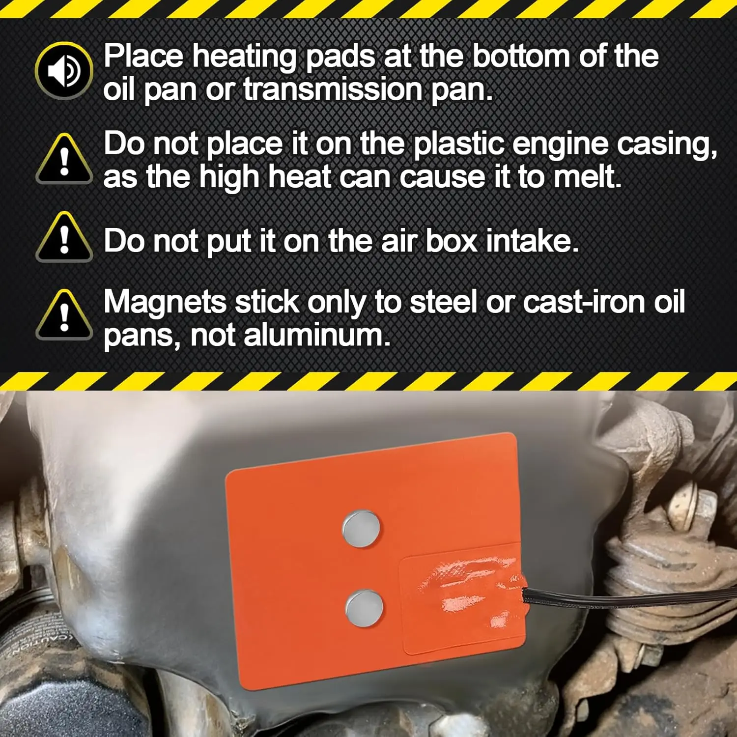 سخان زيت المحرك السيليكون 4x5 بوصة، 194 ° F واقي حراري، سلك 68 بوصة، ذاتي اللصق، 120 فولت 150 وات، قطعتان