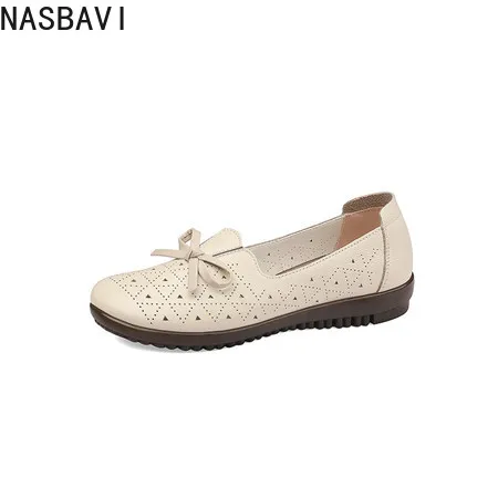 

NASBAVI Spring Women Flats Shoes Women Genuine Leather Shoes Woman Cutout Loafers Slip on Ballet Flats Ballerines Flats41