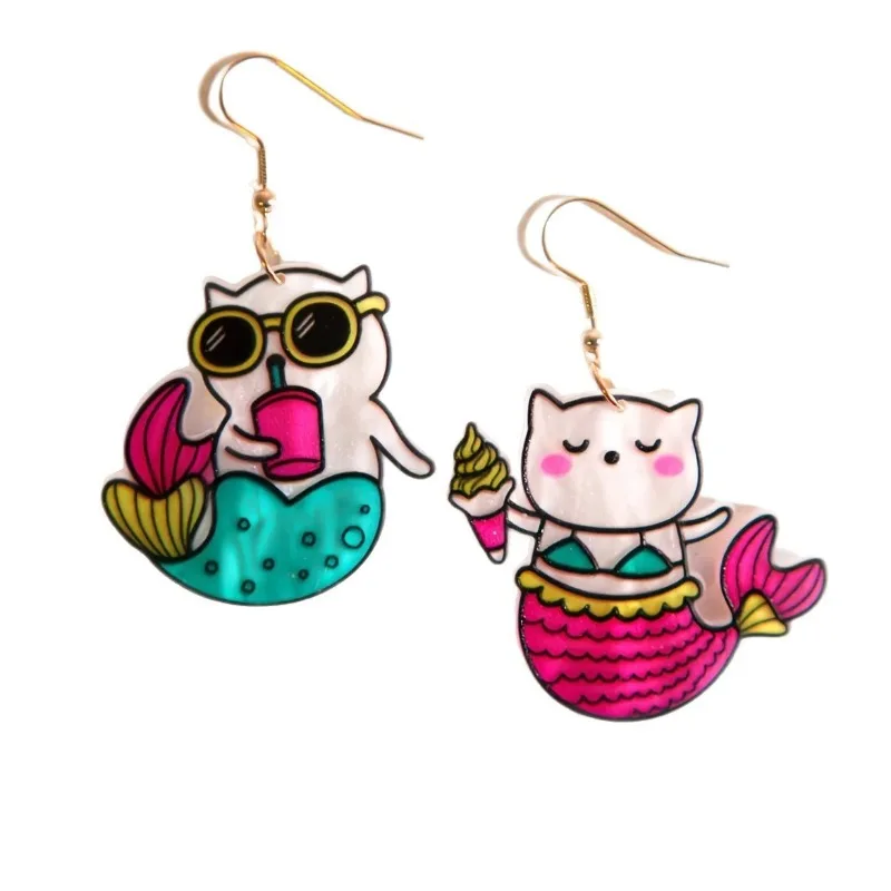 Vacation Series Acrylic Flat Earrings Asymmetric Catfish Personalized Summer Hawaii Fashion Accessories Gifts Decorative Jewelry