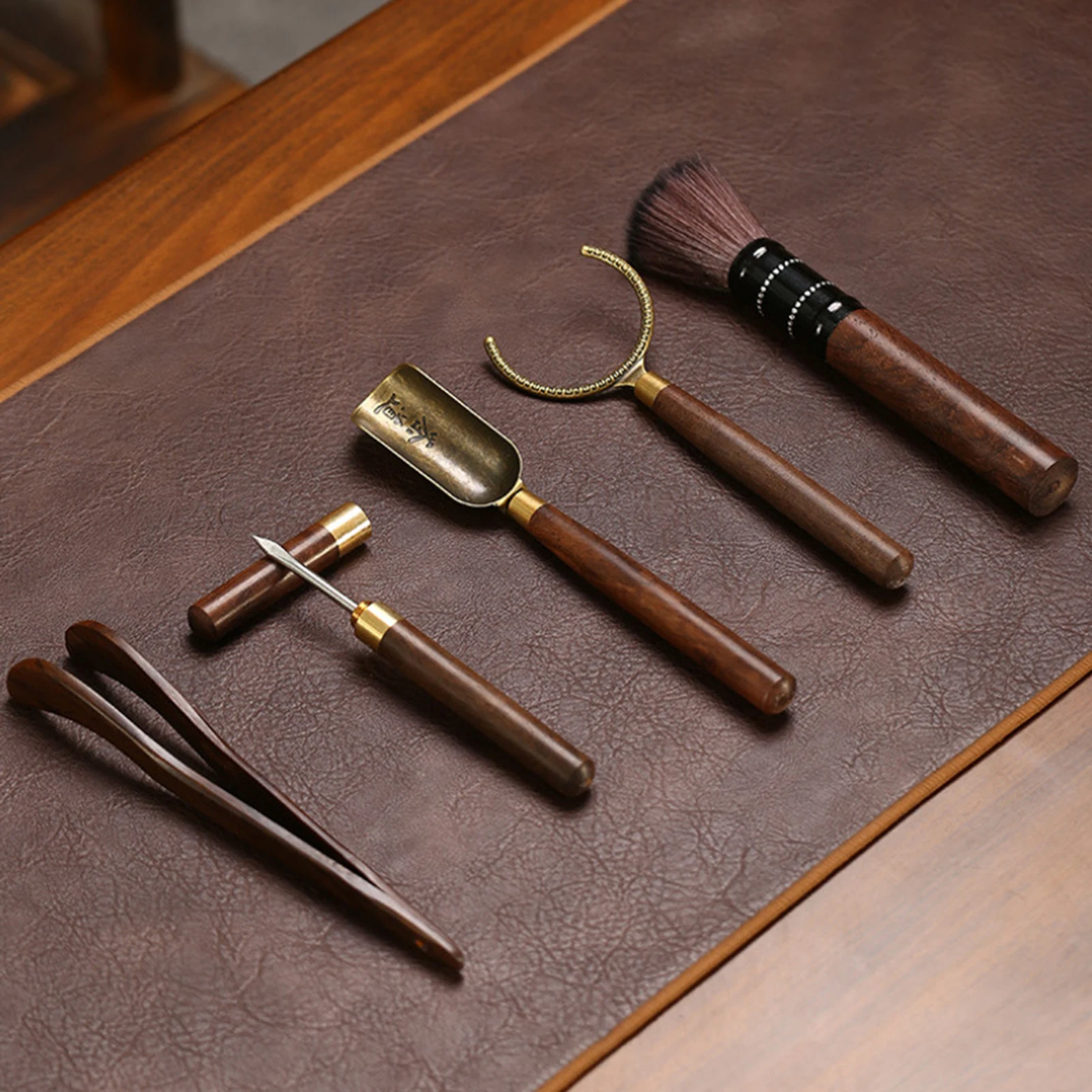 5Pcs/Set Tea Ceremony Heat-resistant Kung Fu Tea Tools Wooden Chinese Gongfu Teaspoon Tea Tong Needle Set Tearoom Supplies 