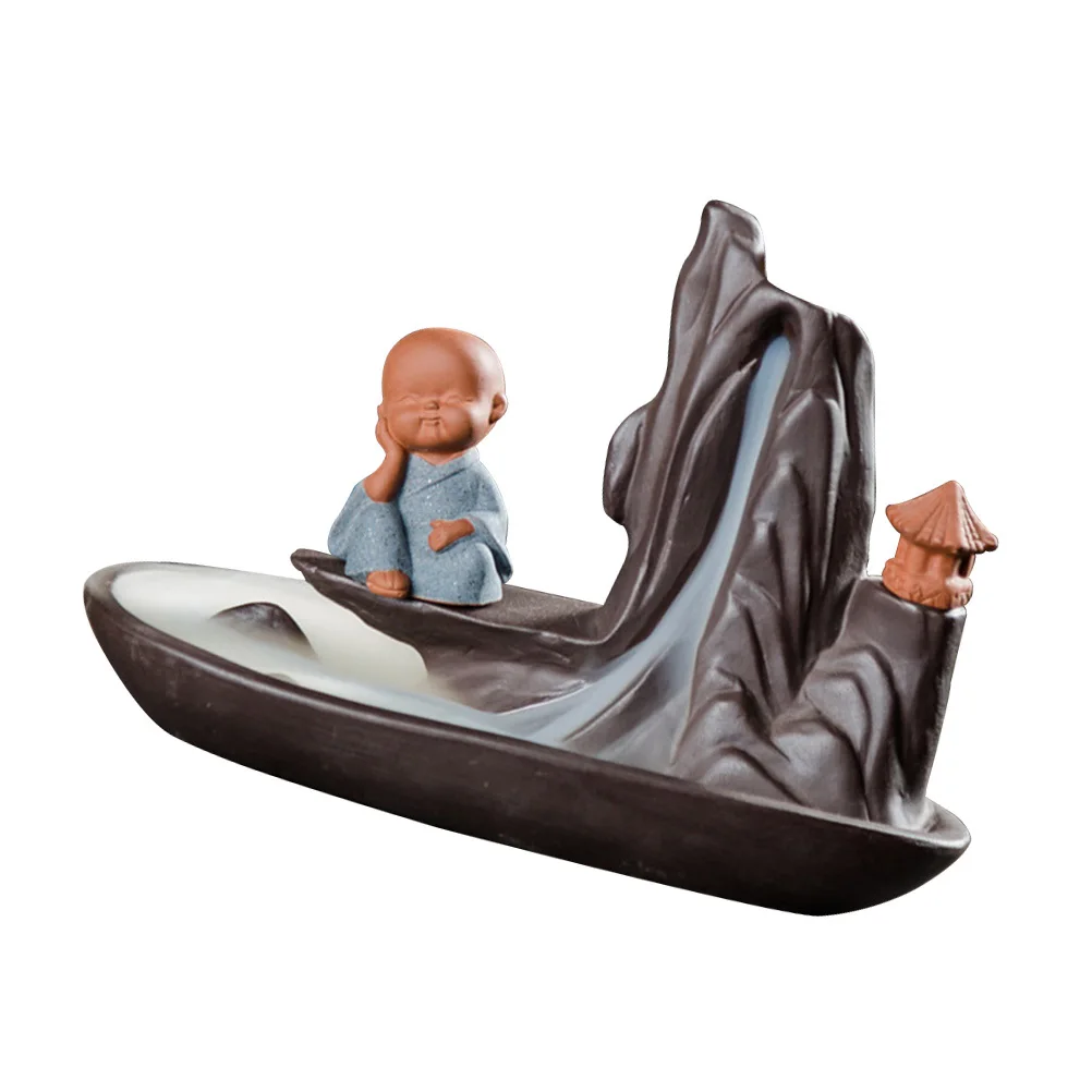 

Zen Monk Backflow Incense Burner Ceramic Craft Holder Delicate Desktop Incense Burning Stand Indoor Decor Monk Censer Decor