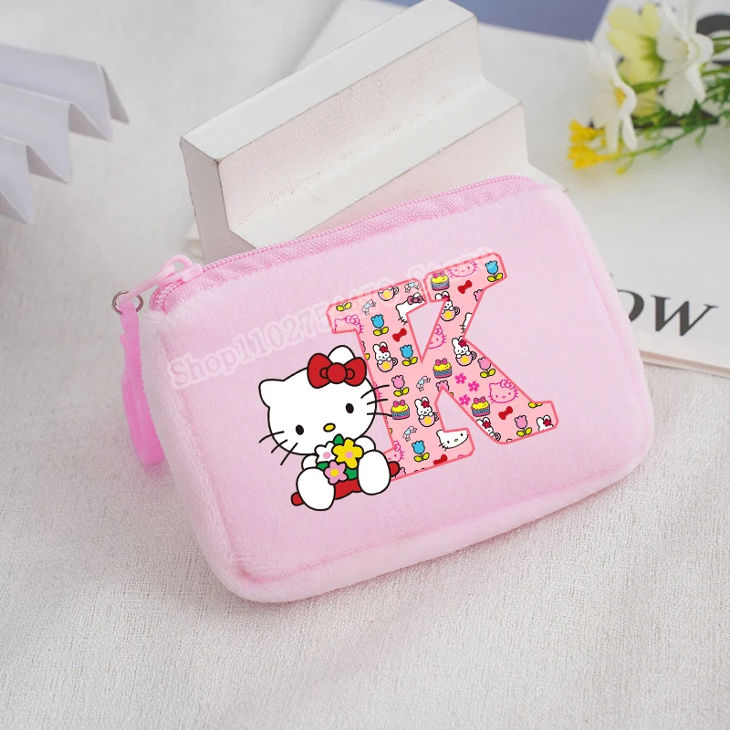 Sanrio Hello Kitty Square Plush Coin Purse Girls Portable Kawaii Letter Wallet Cute Cartoon Mini Storage Bags Kids Birthday Gift