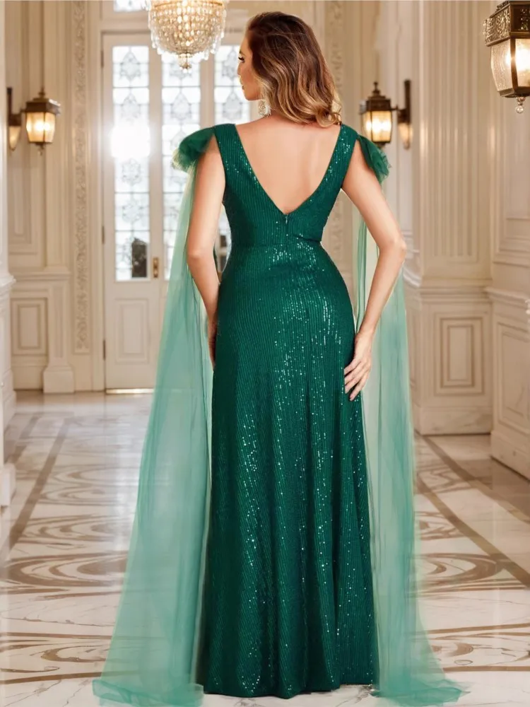 Newest Fashion Evening Dress 2026 Designer Party V-Neck Vestidos Women's Formal Sleeveless Luxurious Sequin Prom Long Maxi Dress
