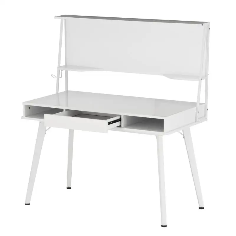 Study Computer Desk with Storage & Magnetic Dry Erase Board - White Finish