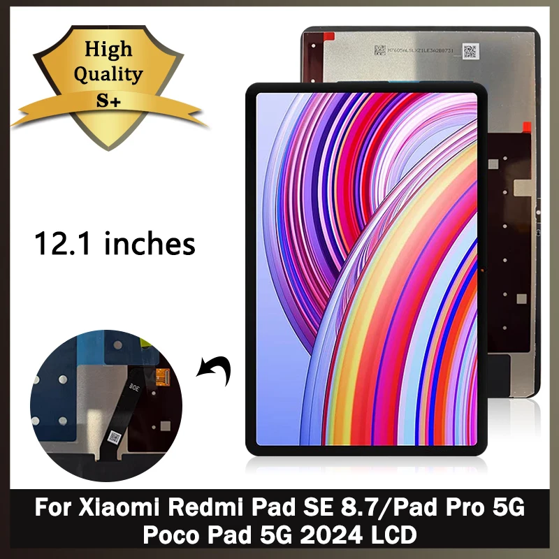 100% Test  For  Xiaomi Redmi Pad Pro 5G 2024 LCD For Redmi Pad SE 8.7 LCD Display Touch Screen Digitizer For Poco Pad 5G 2024