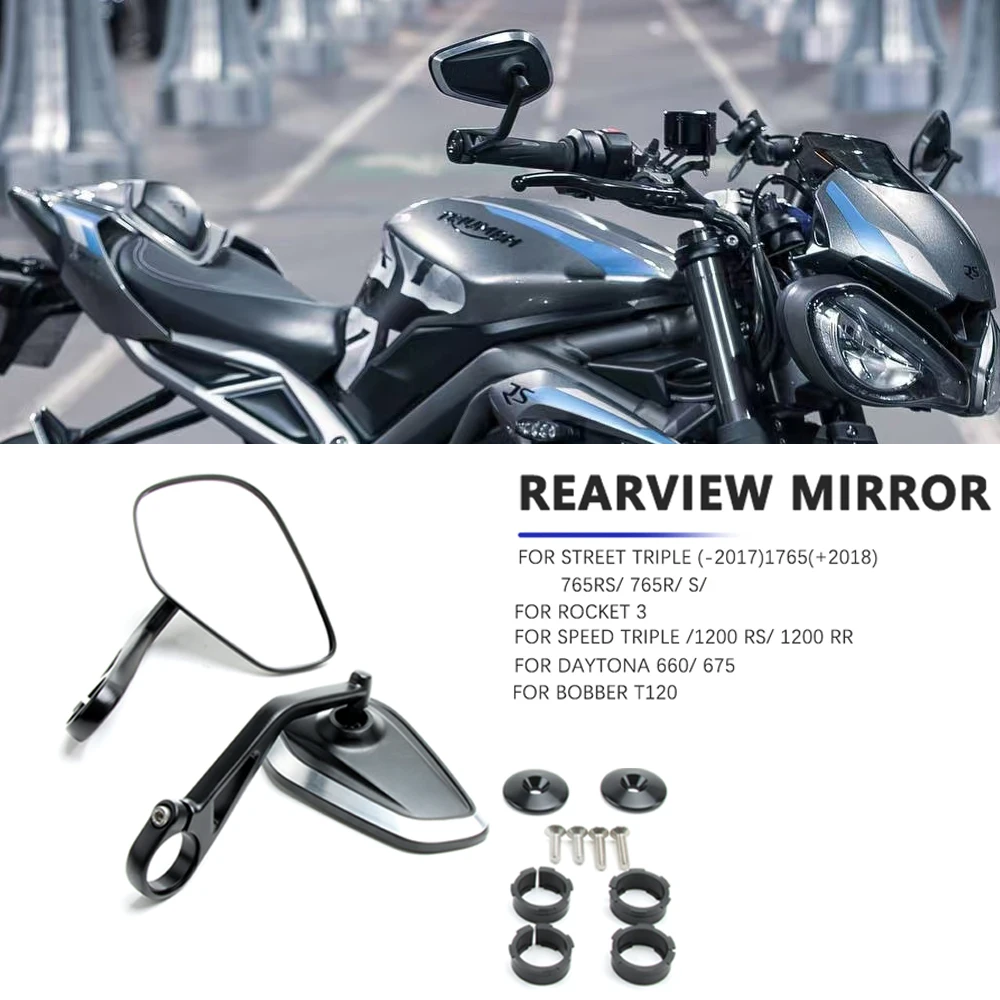 For Street Triple S 765 765RS 765R New Motorcycle Handlebar Rearview Side Mirrors Bar End Mirror KitBobber T120 Daytona 660 675