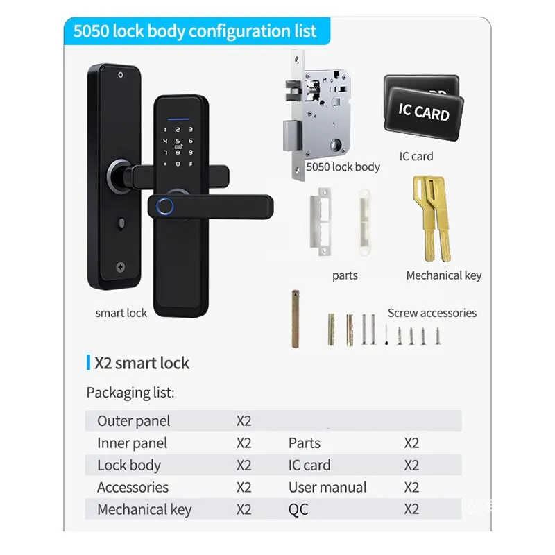 Smart Fingerprint Door Lock, Fechadura Elétrica Digital com Cabo Longo, Segurança Anti-Roubo, Opcional Tuya e TT, Casa e Hotel