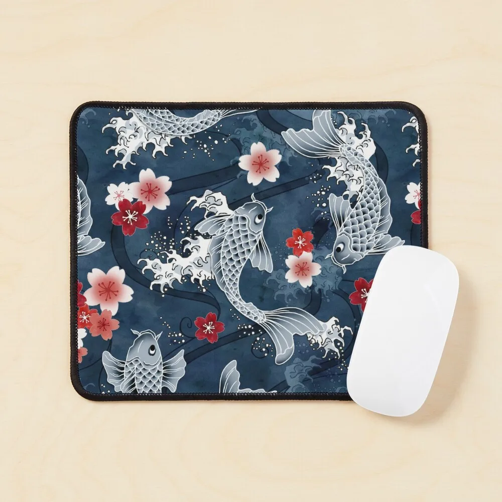 Koi Sakura Blossom In Blue  Mouse Pad Mens Desk Mat Computer Carpet Printing Anime Mousepad Gamer Play Gaming Keyboard Table PC