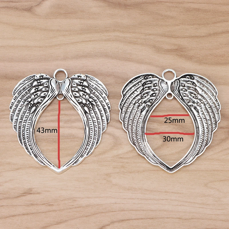 3 x Antique Silver/Golden Color Large Angel Wings Heart Feather Charms Pendants for Necklace Jewelry Making Accessories 69x65mm