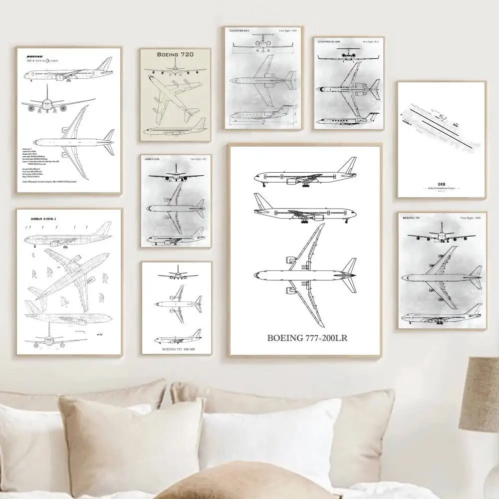 Weißes Flugzeug Poster Poster dekorative Gemälde Studie Schlafzimmer Bar Hintergrund Wandmalereien Geschenke