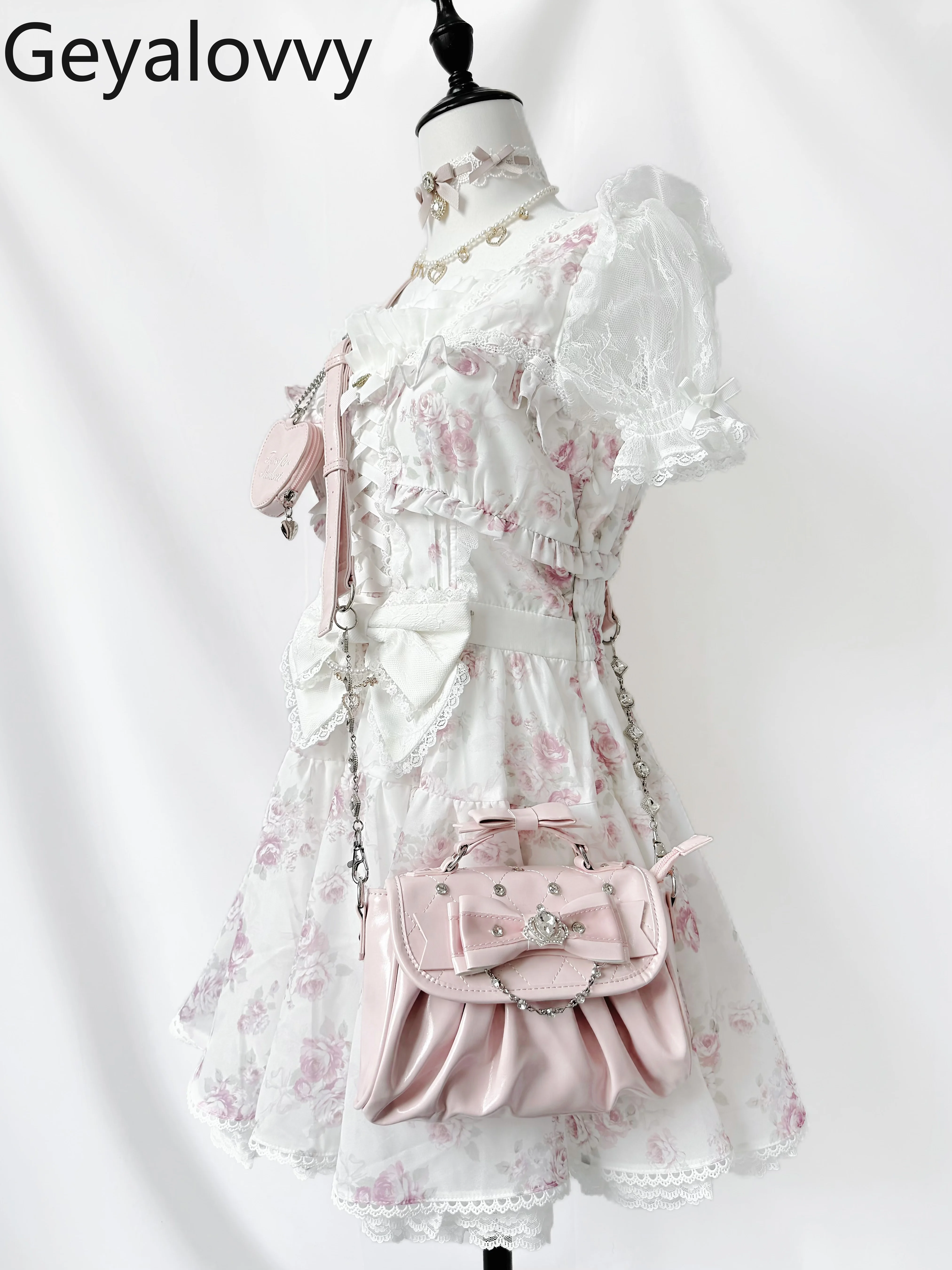 

Оригинальная сумка на одно плечо в японском стиле со стразами и бантом, кружевная сумка в студенческом стиле, нишевый рюкзак, модные милые сумки Лолиты