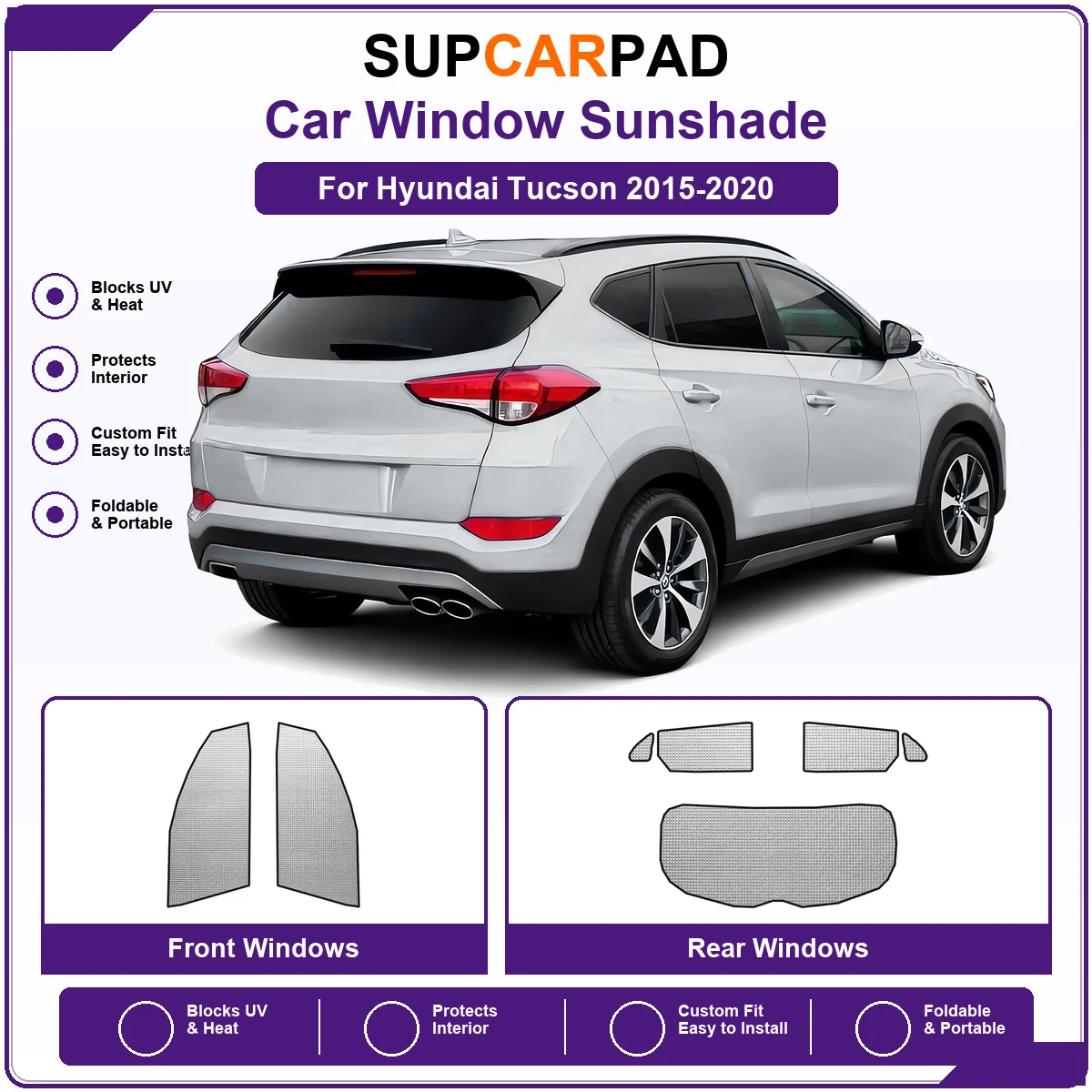 For Hyundai Tucson 2015-2020 Pre‑Cut Auto Window Sunshade Anti‑UV Car Sun Visor Protector