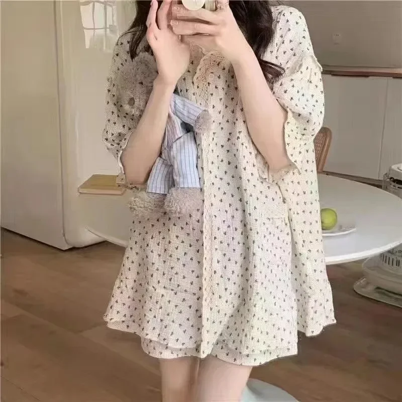 Coreano Ummer accogliente pigiama Set donna stile principessa manica corta camicetta e pantaloncini pigiameria dolce ragazza casa moda vestiti morbidi