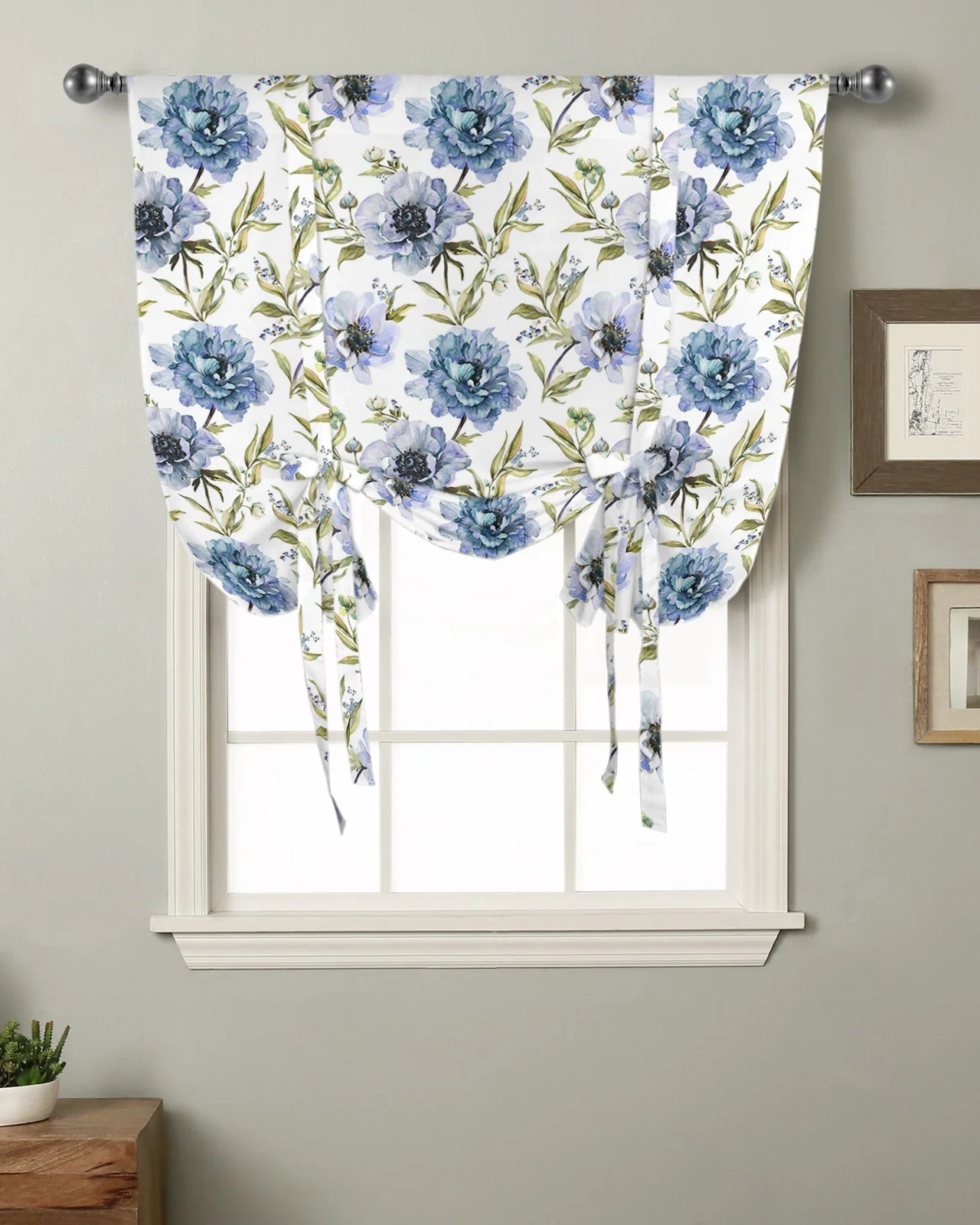 

Field Style Flowers Peony Kitchen Short Window Curtain Rod Pocket Curtains Home Decor Bedroom Small Window Roman Tie Up Curtains