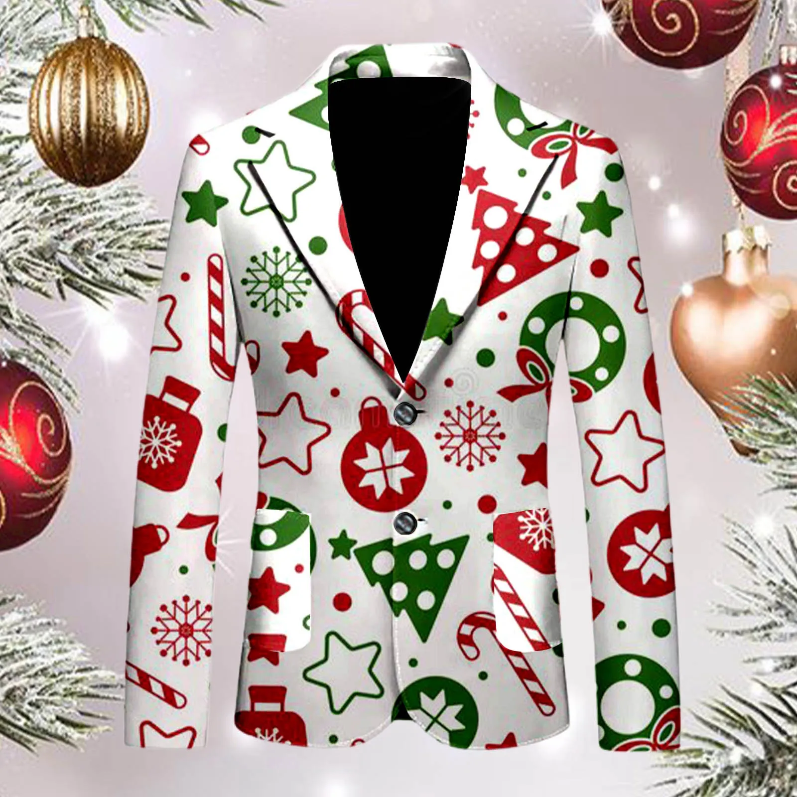 Men\'s Blazers Christmas Funny Cartoon Santa Snowman Printed Loose Single Breasted Casual Fashion Suit Jacket With Pockets