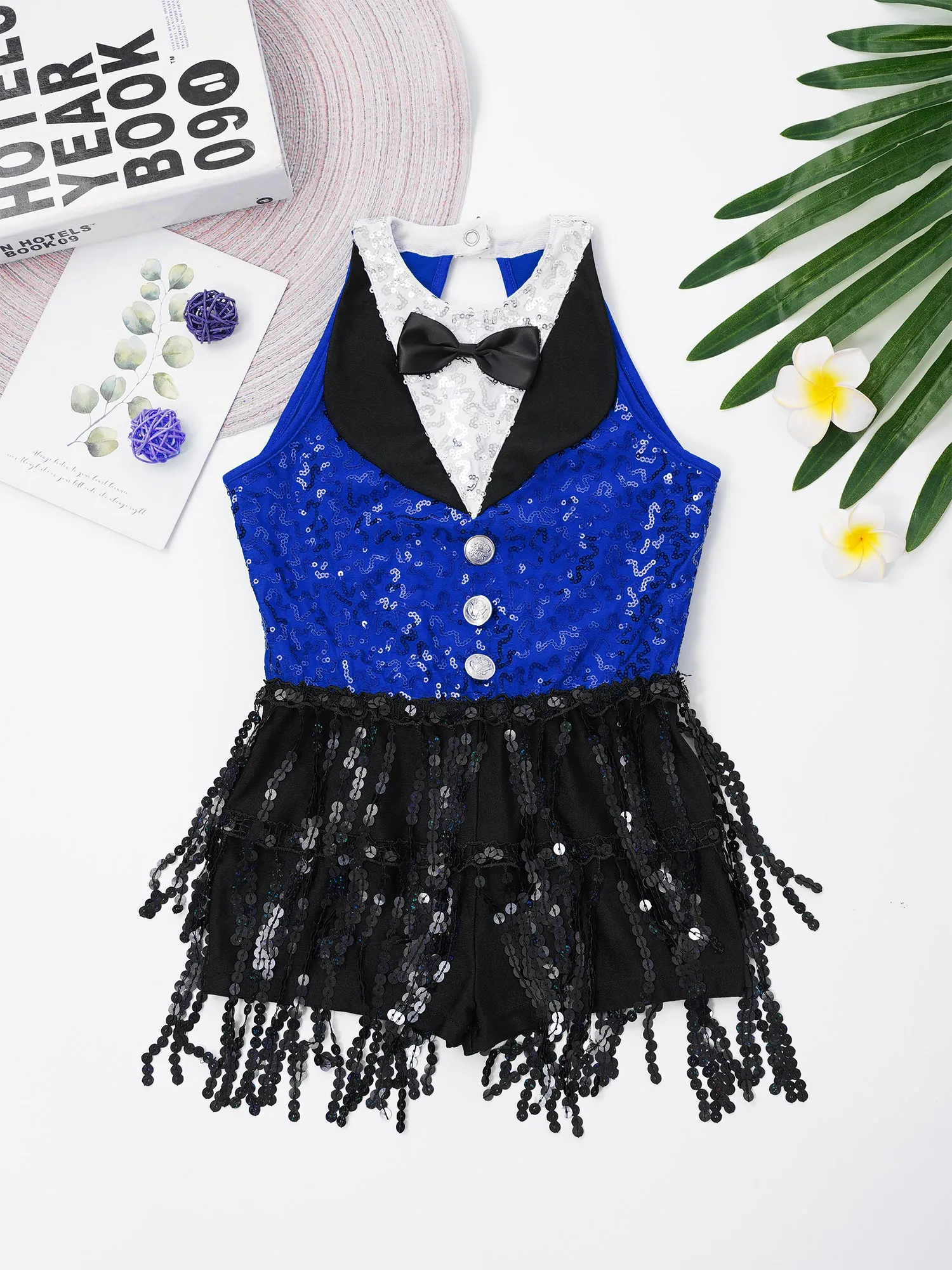 女の子タキシードジャンプスーツノースリーブフリンジラテンレオタードドレス子供スパンコールタッセルジャズダンス衣装ファッションヒップホップ服