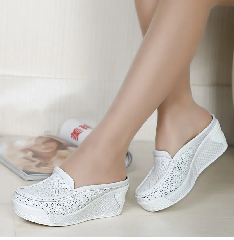 YAERNI Women Summer Casual Slingbacks High Heels Pumps Slip On Shoes For Women Mesh Female Platform Wedges Shoes Woman E883