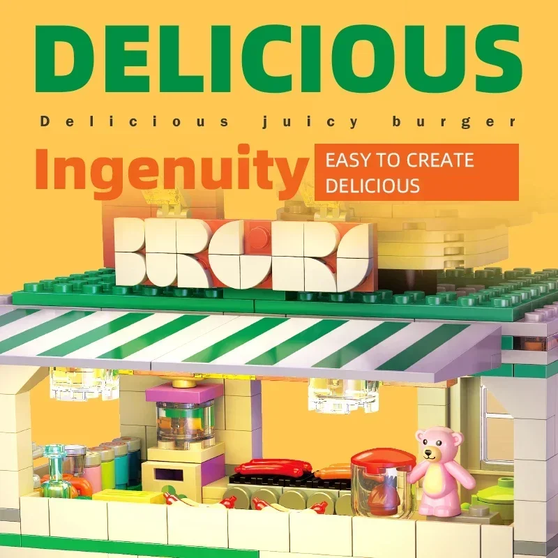 버거 공동 T1 자동차 빌딩 블록 키트 LED 빈티지 트럭 크리 에이 티브 전문가 도시 모델 벽돌 조립 장난감 세트 어린이 선물