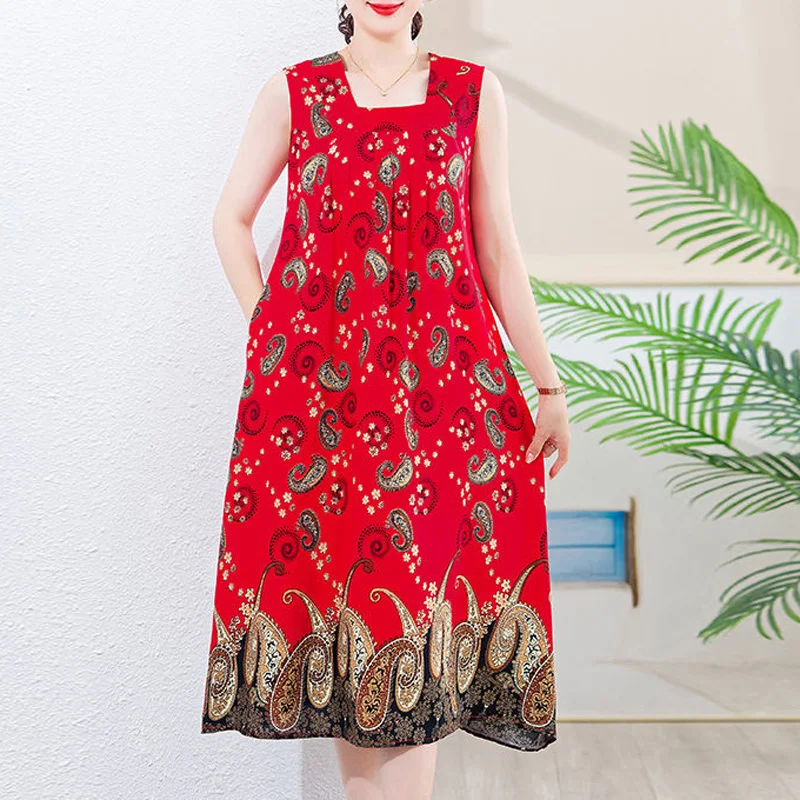 2023 Summer Fashionable and Trendy Design Can Be Worn on Both Sides of a Loose Vintage Artistic Print Ethnic Style Women's Dress