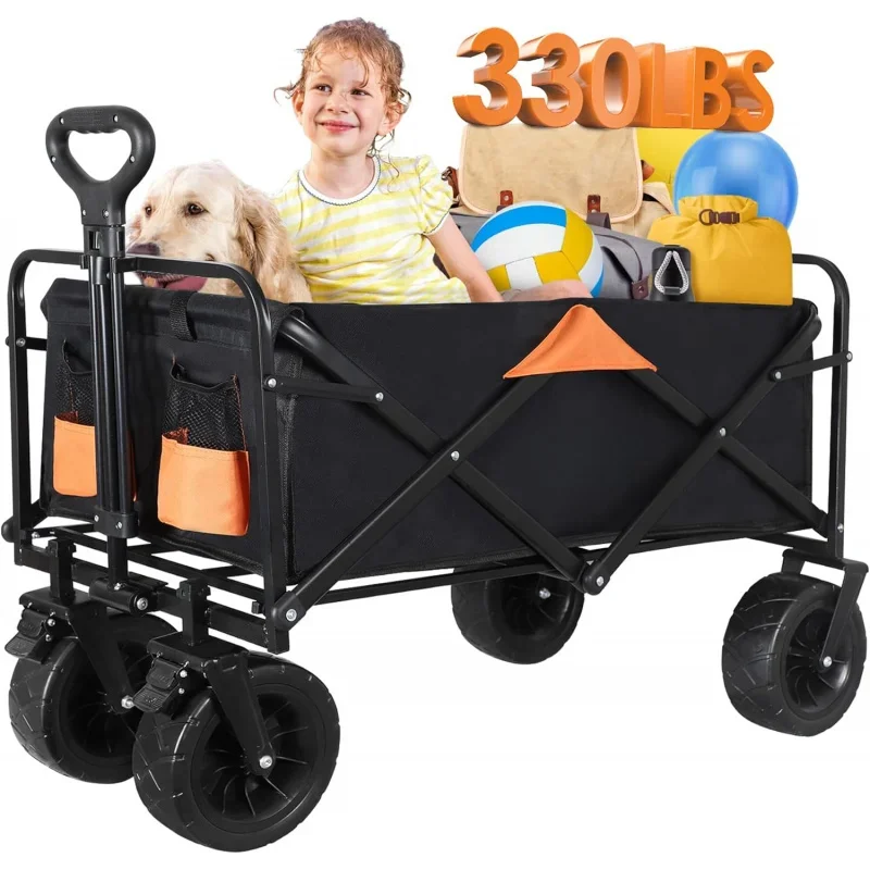 Cart Collapsible Beach Heavy Duty 330LBS Weight Capacity Folding Utility Garden Carts with Big All-Terrain