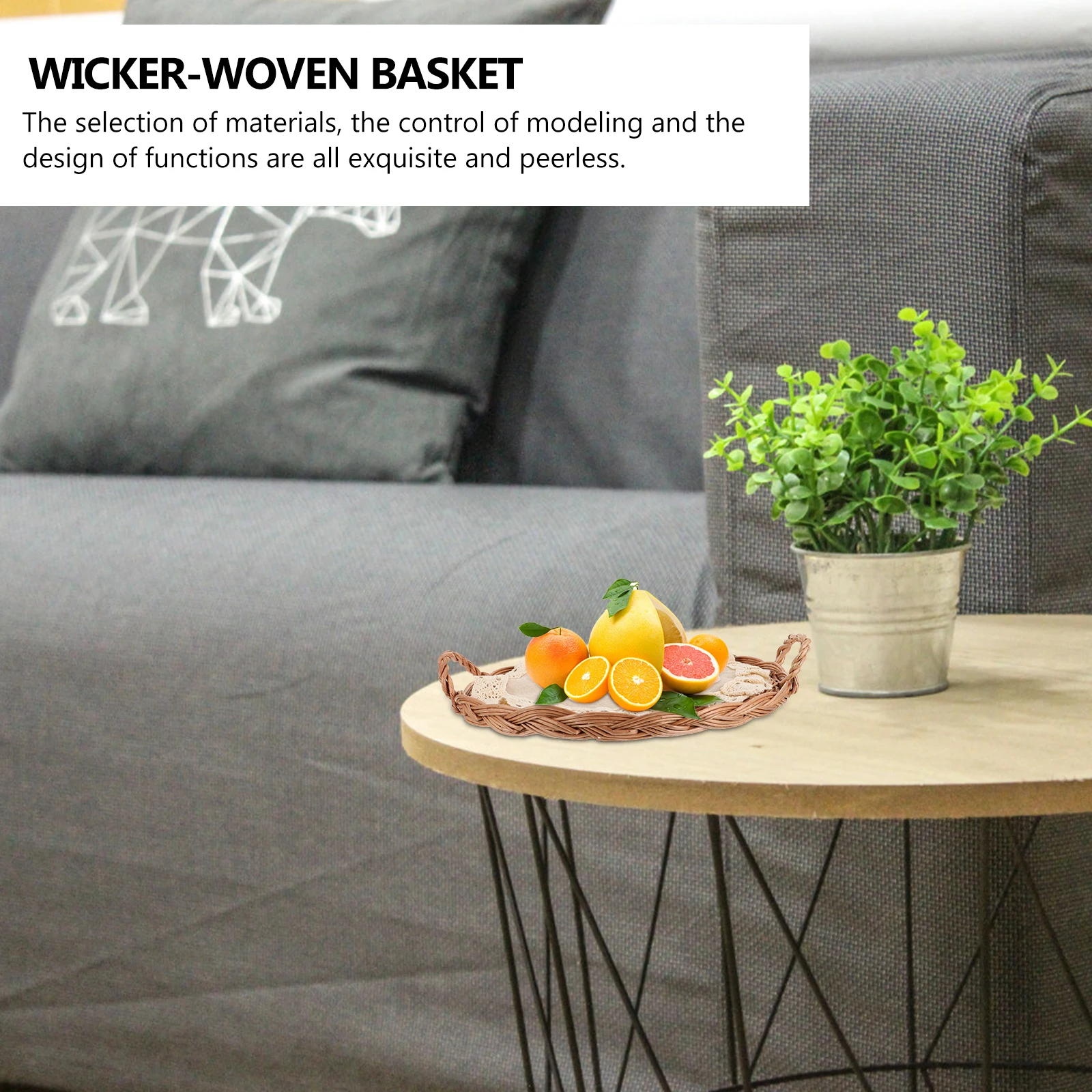 

Wicker Woven Storage Tray Fruit Basket Natural Wooden Color Bread Organizer Moderate Size For Desktop Cabinet Home Decoration