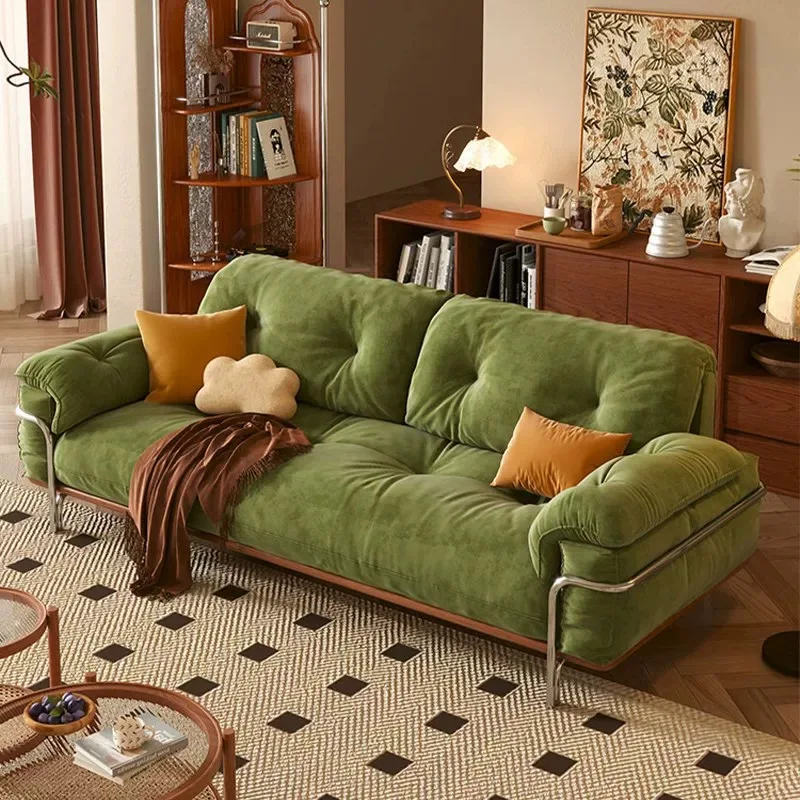 

Classic retro style fabric with stainless steel light luxury solid wood sofa set elegant soft home living room sofa