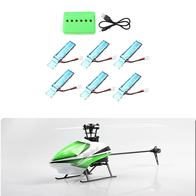 ABUM-6PC 3.7V 520Mah 30C Ulepszona bateria Li-Po z ładowarką USB do Wltoys XK K110 K110S V930 V977 Części zamienne do helikopterów RC