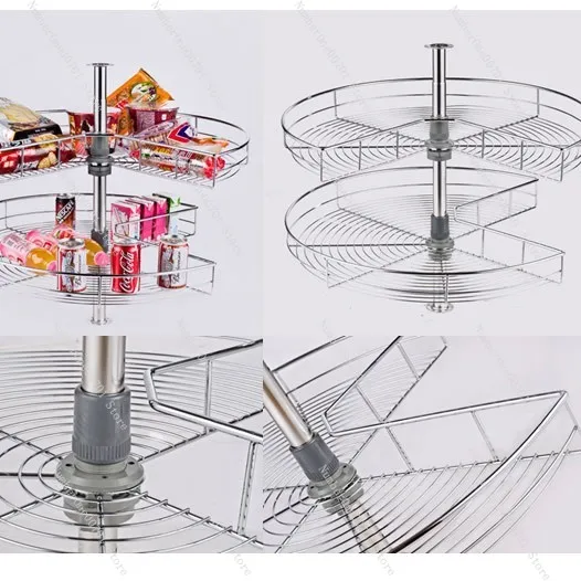 

270 Degree Rotating Cabinet Corner Basket Double Layer Double Door Right Angle Cabinet Suitable
