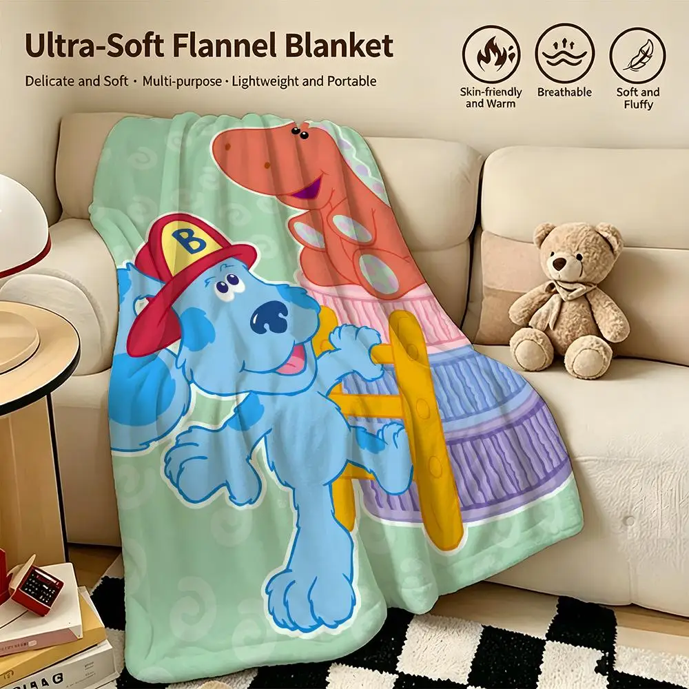 cartoon B-Blue's Clues-s Throw Warm Soft Flannel Blanket, Multi-use for Sofa Bed Camping Travel Nap