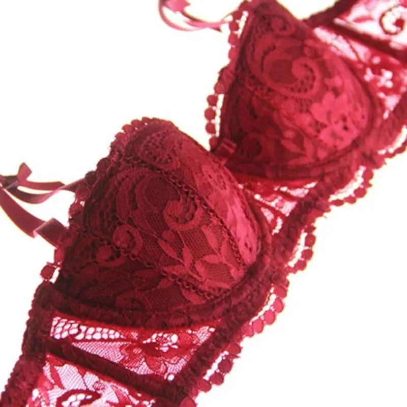 Plus Size Push Up Bra Set 4 pcs Bras+Panties+Garters+Stockings Sexy Christmas Style Half Cup Underwear