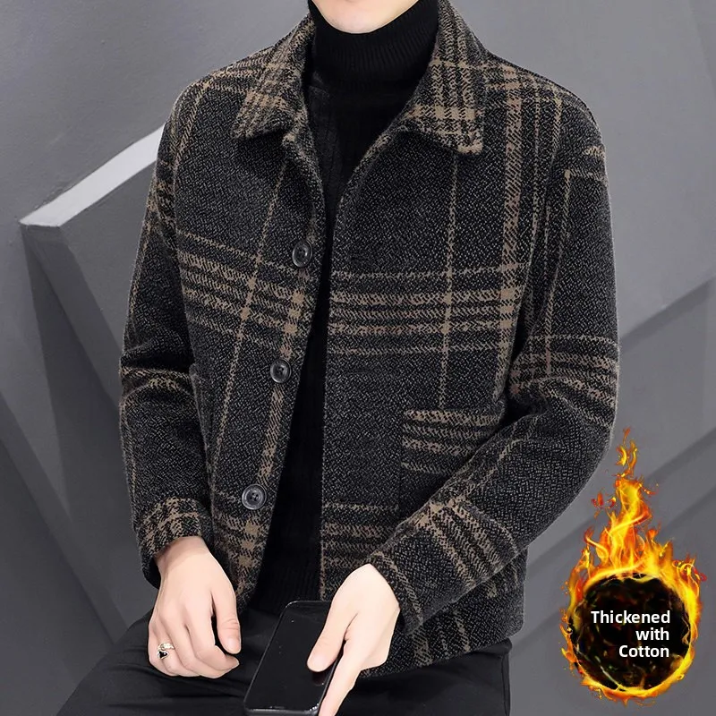 

Мужское шерстяное пальто Thiened Cotton ort, повседневное осенне-зимнее новое корейское пальто большого размера, теплое модное повседневное деловое пальто...